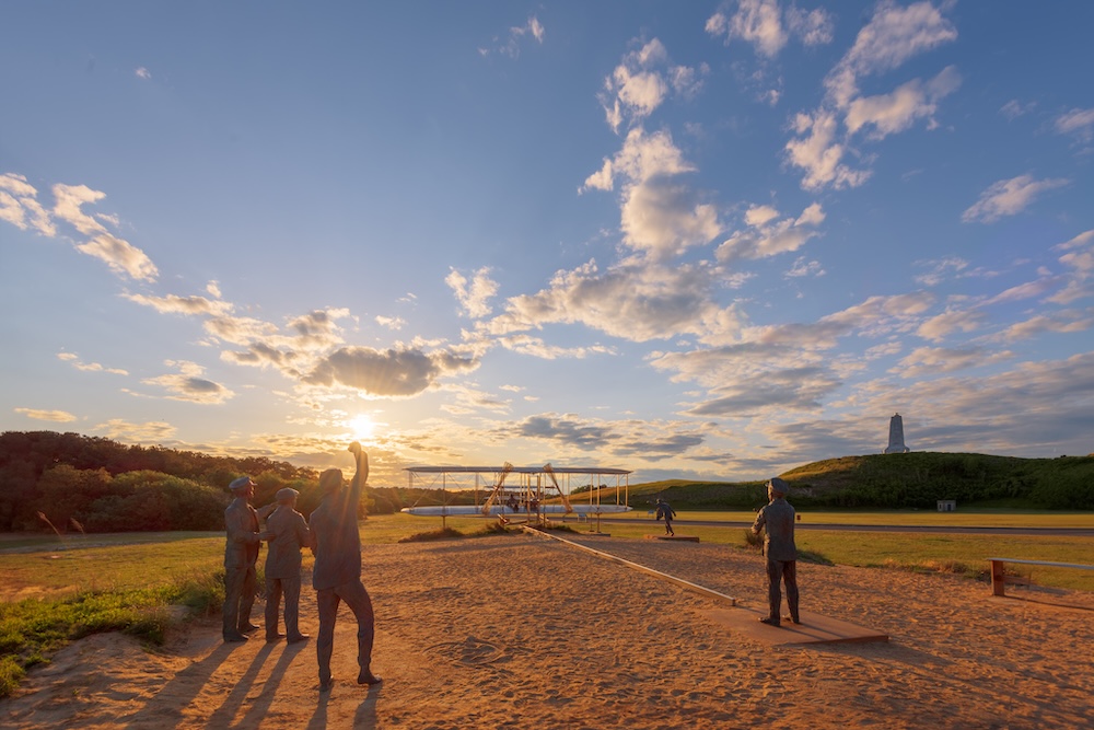 Sunset at the Wright Brothers Memorial in the Outer Banks